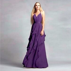 White Vera Wang Chiffon Ruffle formal Dress-Size 10
